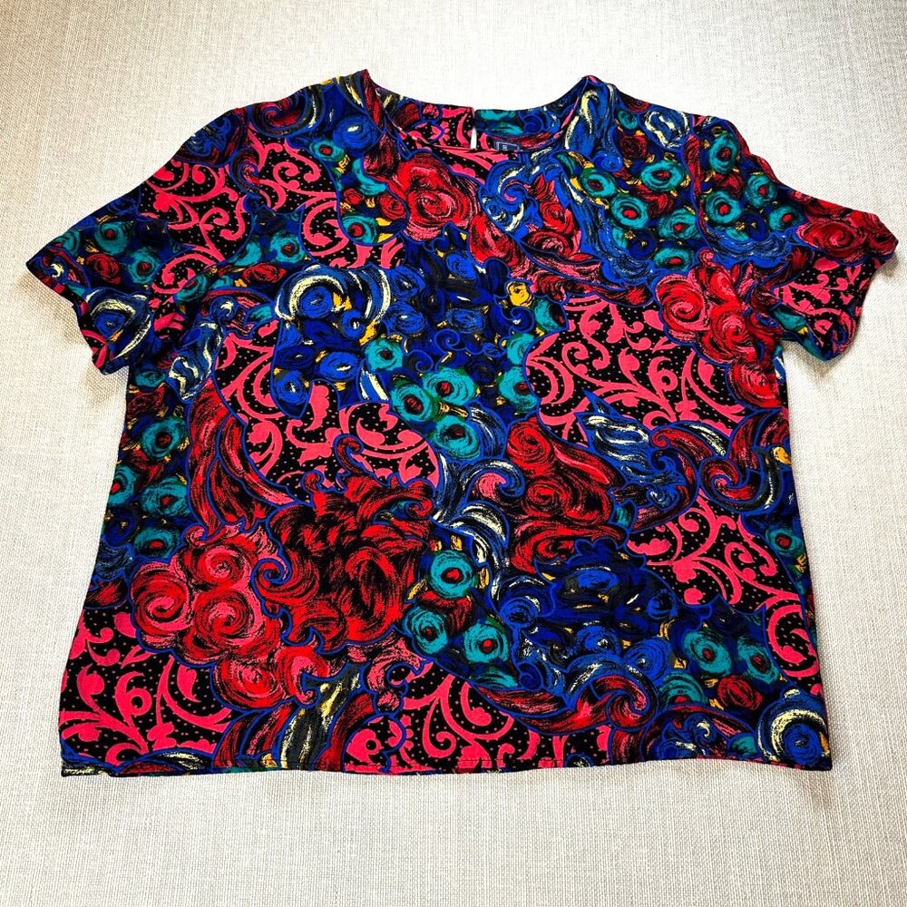 Vintage Norton McNaughton Petites 80's 90's Colorful Art-to-Wear Rayon Top Sz 14 - Picture 3 of 7